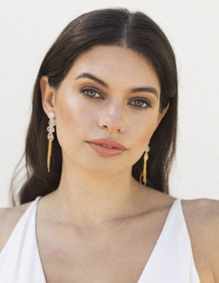 Long gold earrings with moonstone