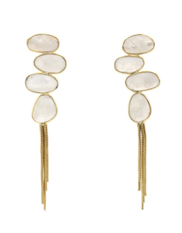 Long gold earrings with moonstone