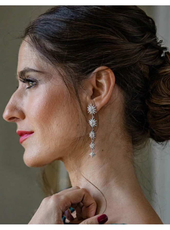 Boucles d'oreilles longues avec cinq étoiles