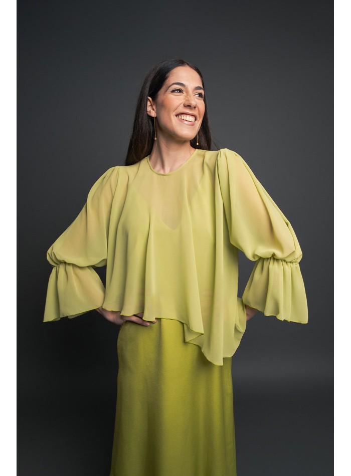 Lime green midi party dress with flowing skirt