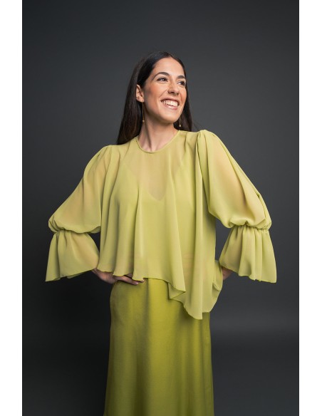 Lime green midi party dress with flowing skirt