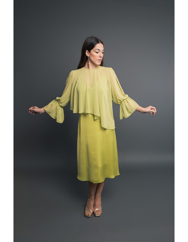 Vestido midi de fiesta verde lima con falda fluida