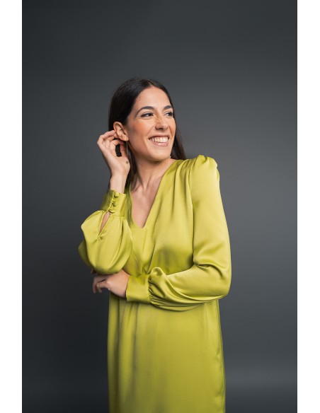 Lime green midi party dress with long sleeves