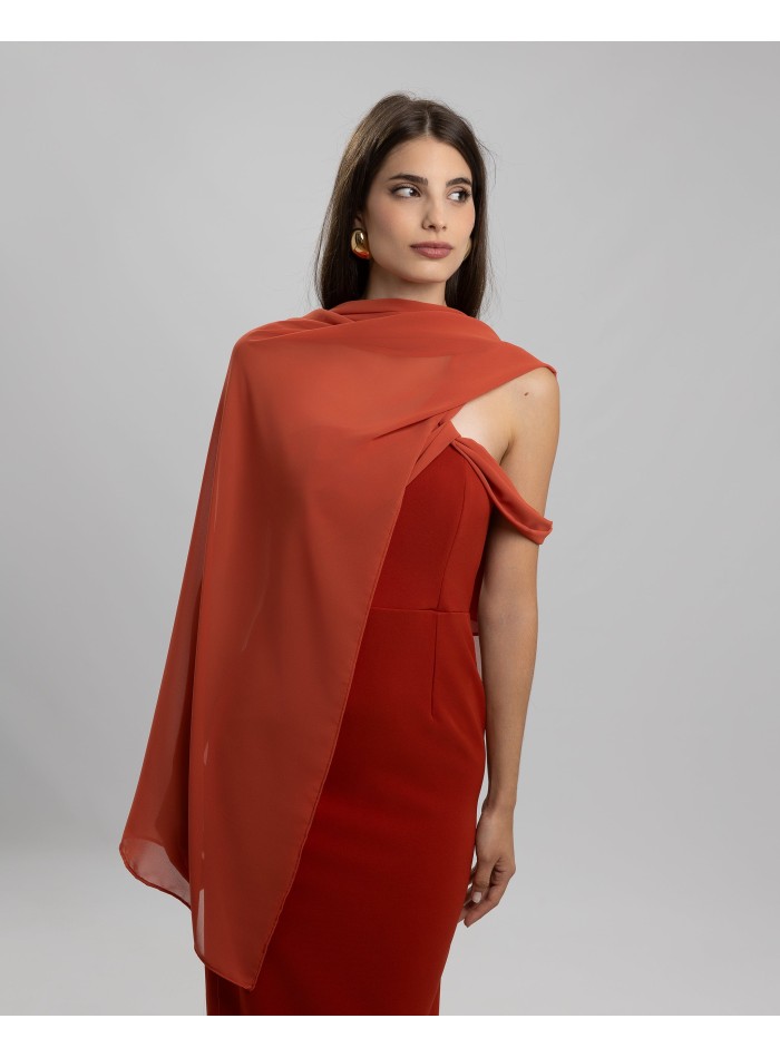 Vestido largo de fiesta teja con escote...