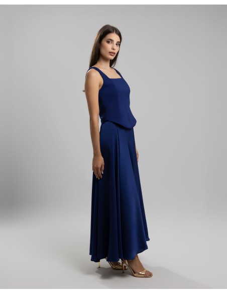 Ensemble de fête composé d'un haut corset et d'une jupe longue bleu marine