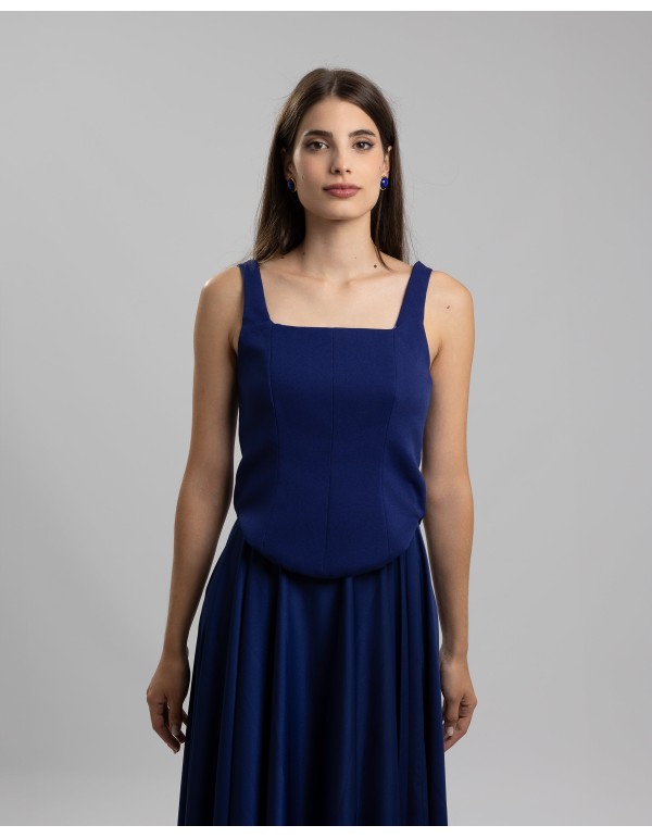 Conjunto de fiesta top corsé y falda larga azul marino 2