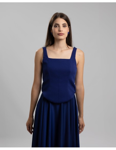 Conjunto de fiesta top corsé y falda larga azul marino