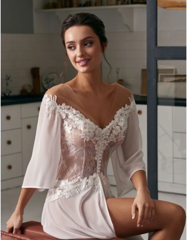 Longue chemise de nuit de mariage ivoire avec corsage en... 2