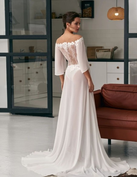 Long ivory wedding nightgown with floral lace bodice
