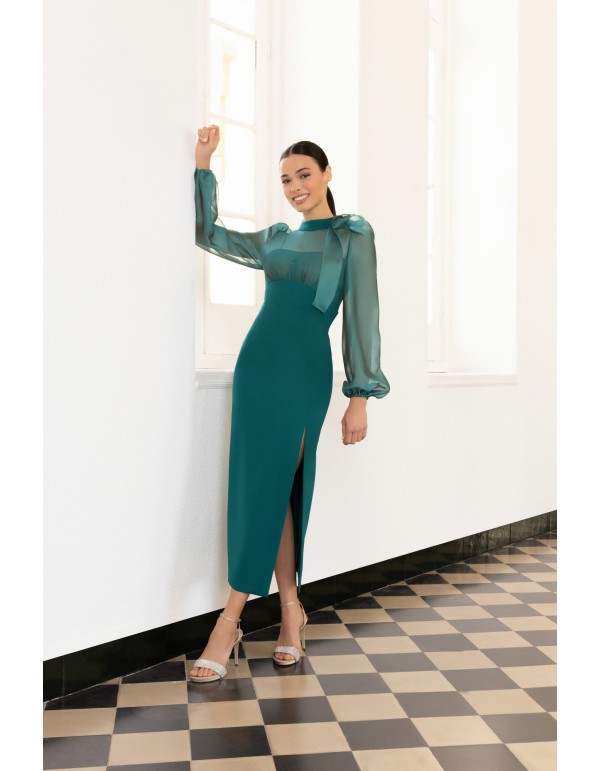 Midi party dress with chiffon bodice and bow