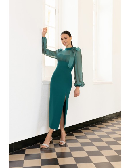 Robe de soirée midi avec corsage en mousseline de soie et nœud