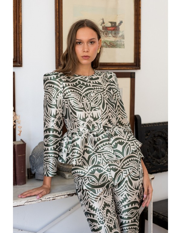 Blusa de fiesta con volante peplum y mangas abullonadas