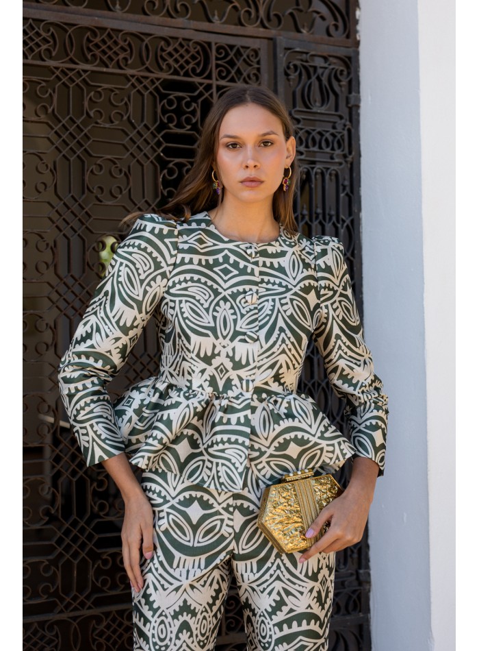 Blusa de fiesta con volante peplum y mangas...