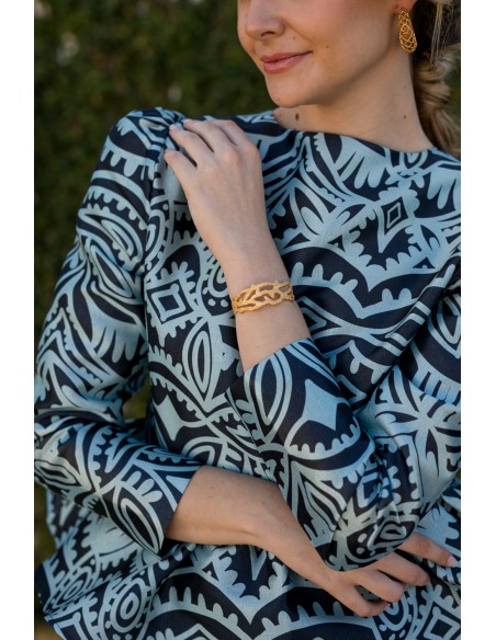 Chemisier de fête à volants imprimé bleu