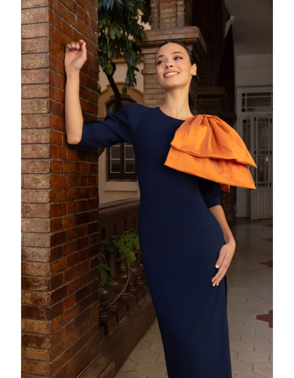 Midi party dress with detachable voluminous ribbon bow 2
