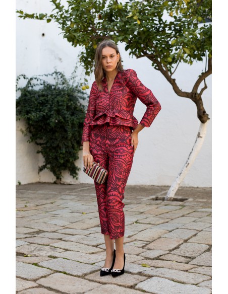 Straight midi pants with patterned print