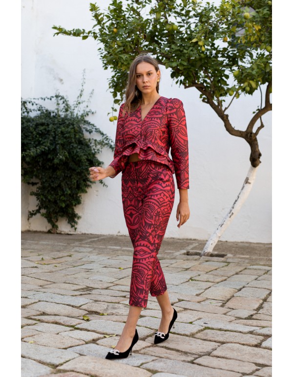 Pantalón recto midi con estampado de diseño 2