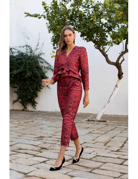 Pantalon midi droit avec imprimé