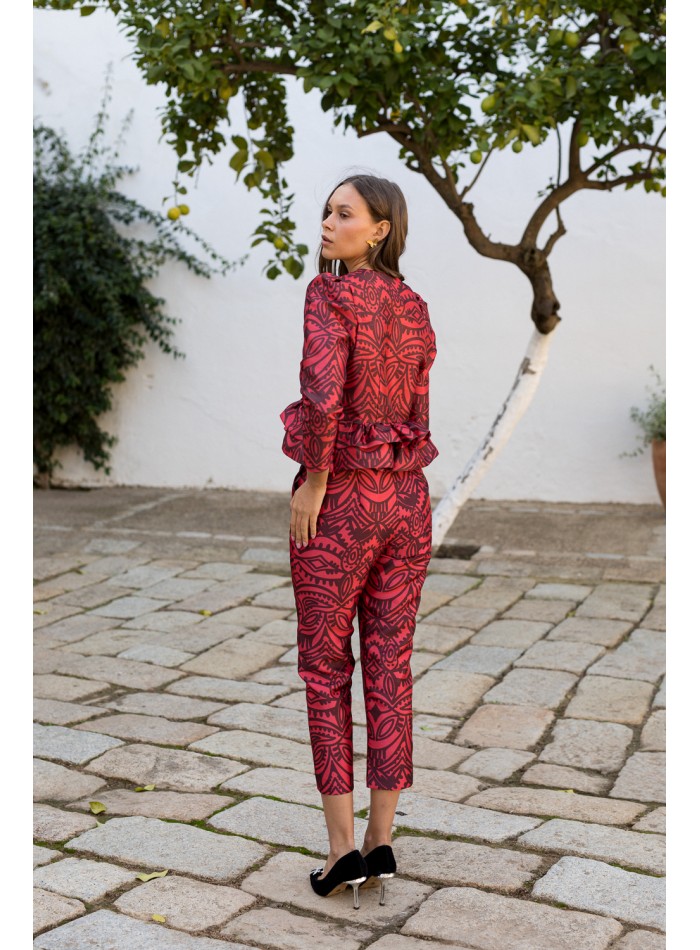 Pantalon midi droit avec imprimé