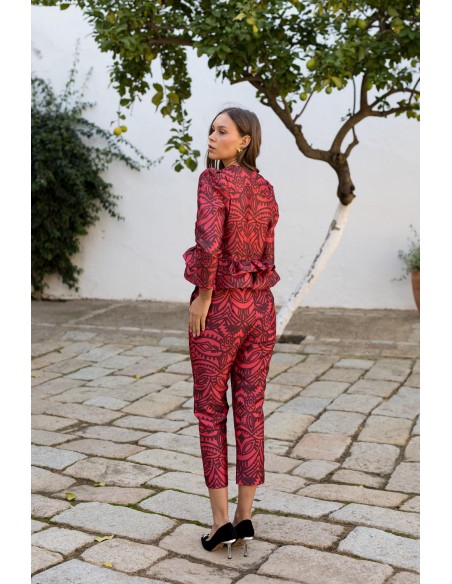 Straight midi pants with patterned print