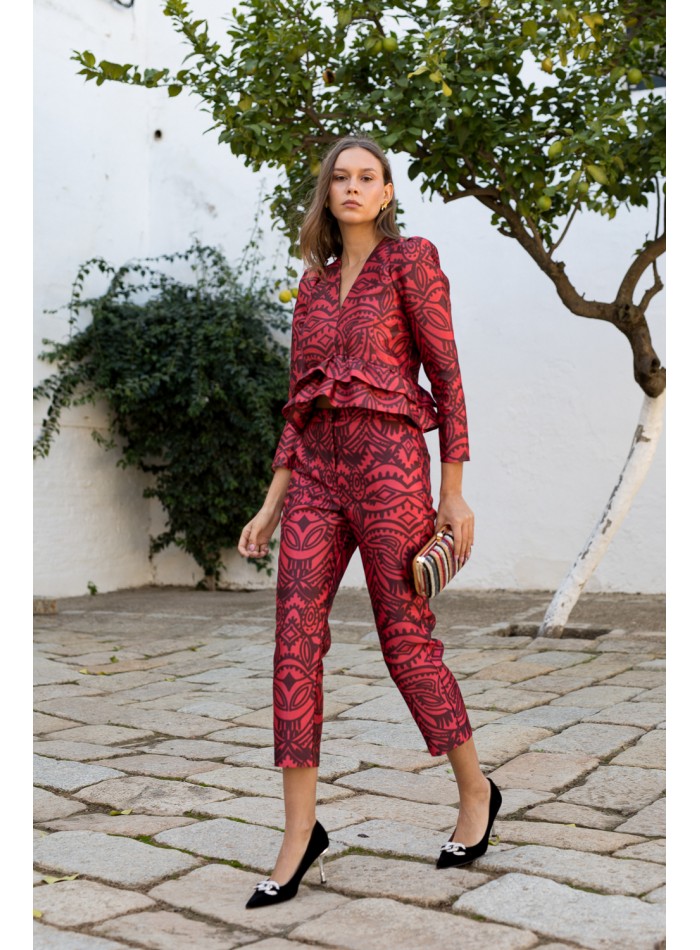 Pantalon midi droit avec imprimé