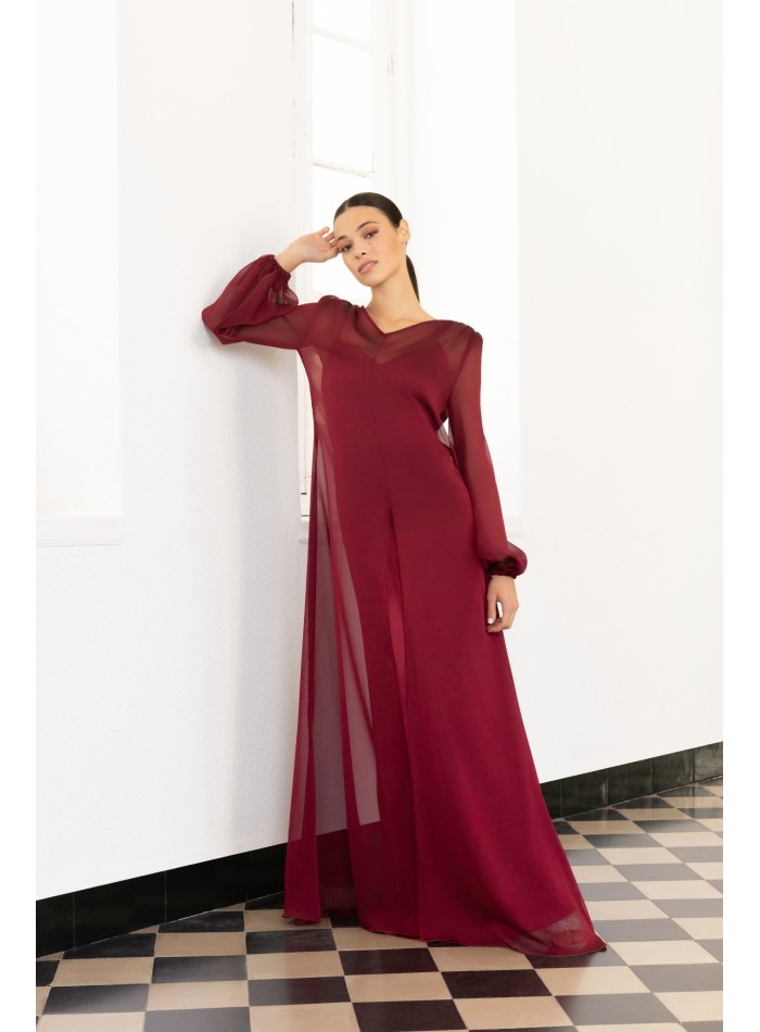 Vestido de fiesta largo lencero con caftán de gasa