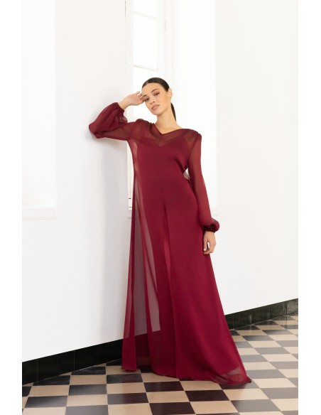 Vestido de fiesta largo lencero con caftán de gasa