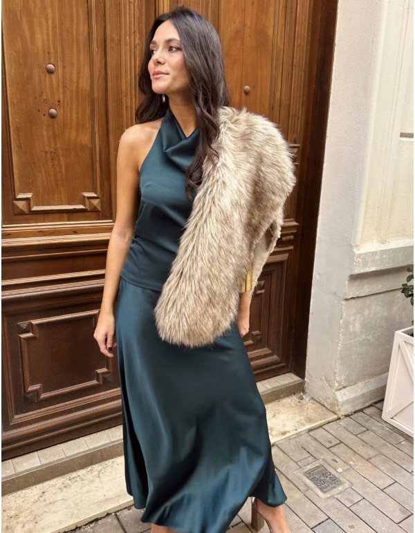 Green satin halter-necked guest top 2