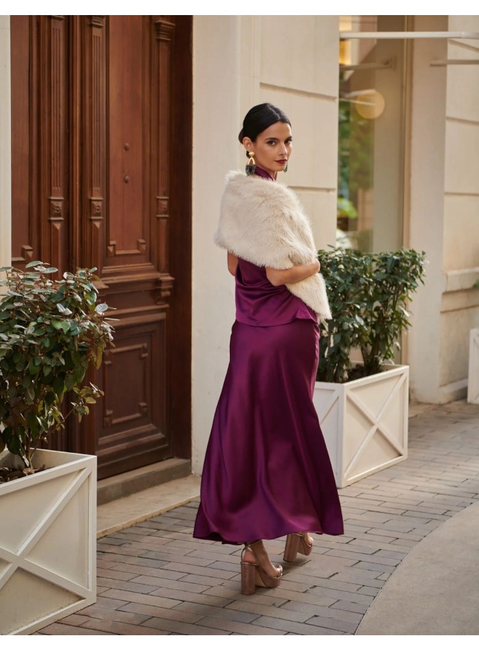 Falda midi de invitada en tejido satinado