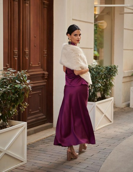 Falda midi de invitada en tejido satinado