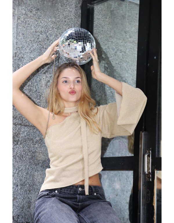Top de fête asymétrique doré