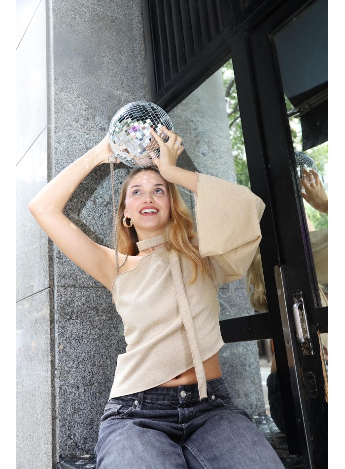 Gold asymmetrical party top
