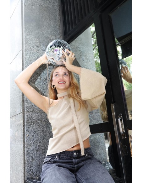 Gold asymmetrical party top