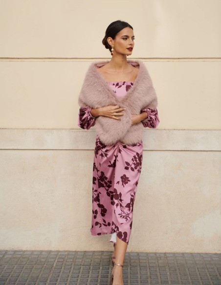 Robe midi imprimée avec encolure bardot et ruchés