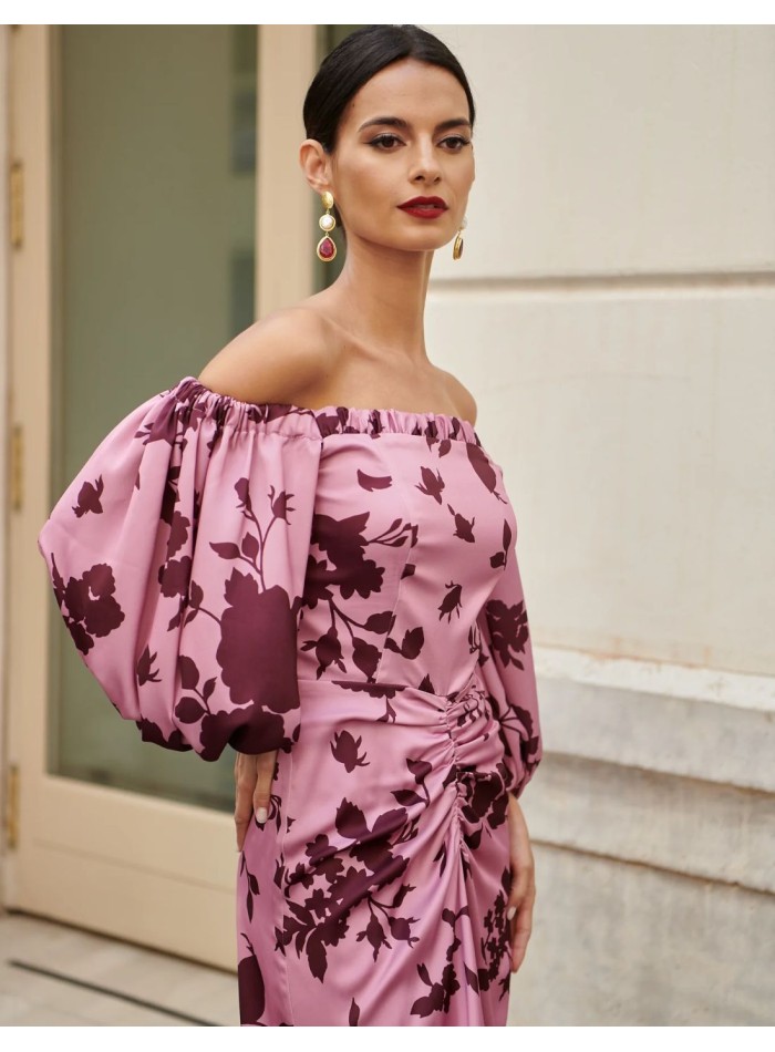 copy of Printed midi dress with bardot neckline...