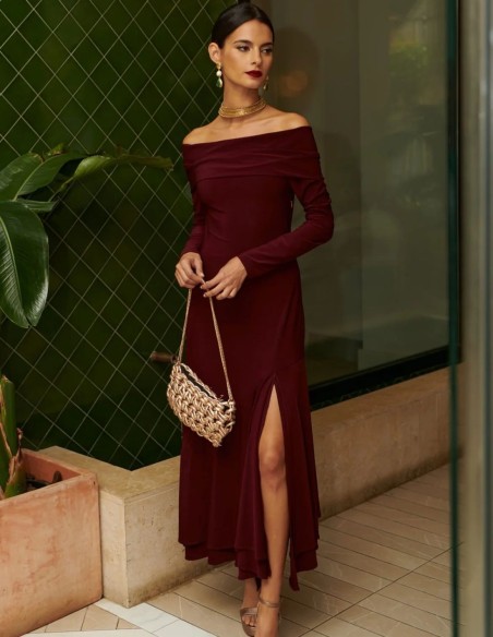 copy of Robe de soirée midi avec encolure bateau et jupe asymétrique