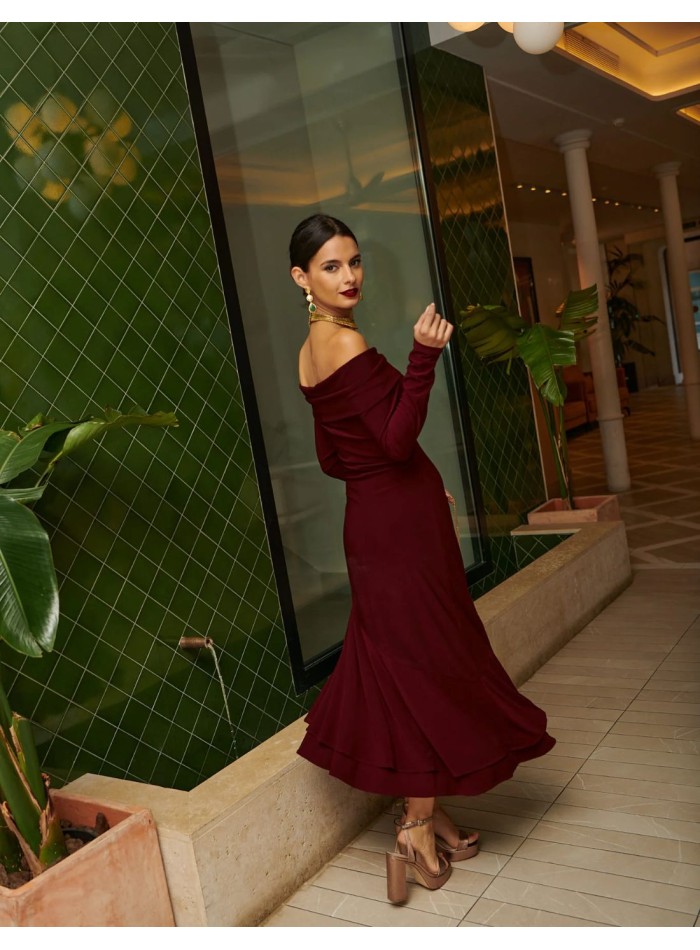 copy of Midi party dress with boat neckline and...