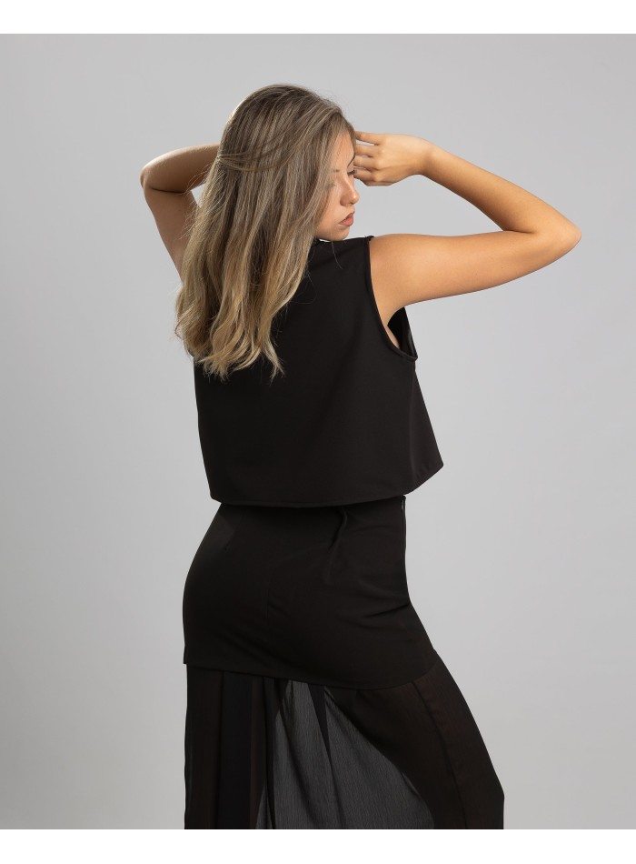 Top de fête noir avec fermeture à nœud