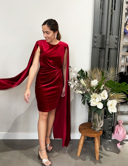 Vestido corto de fiesta de terciopelo con manga capa para navidad
