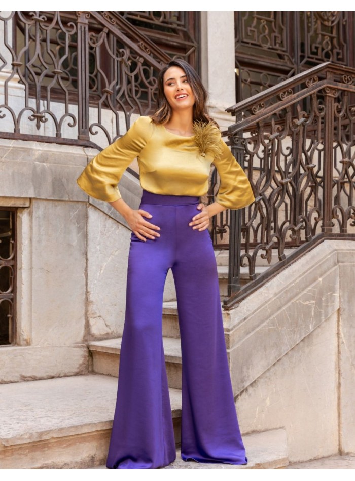 French sleeve top with long straight pants set