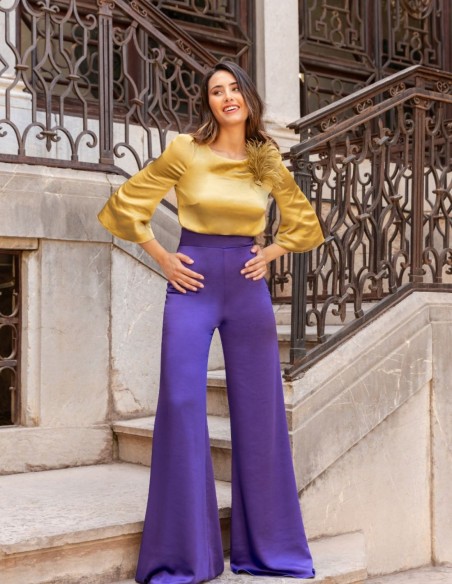 French sleeve top with long straight pants set