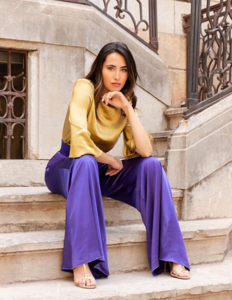 Conjunto top manga francesa con pantalón largo recto