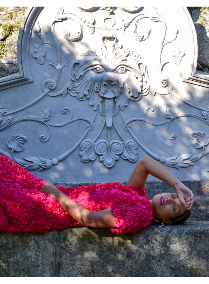 Fuchsia midi party dress with flowers and short...