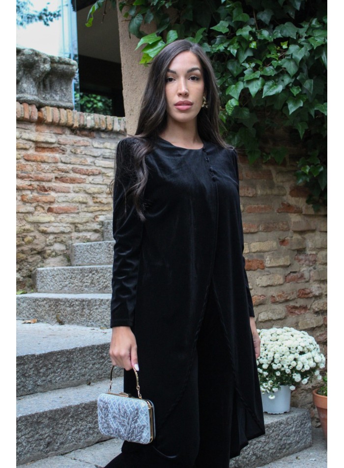Conjunto de terciopelo negro túnica y pantalón...