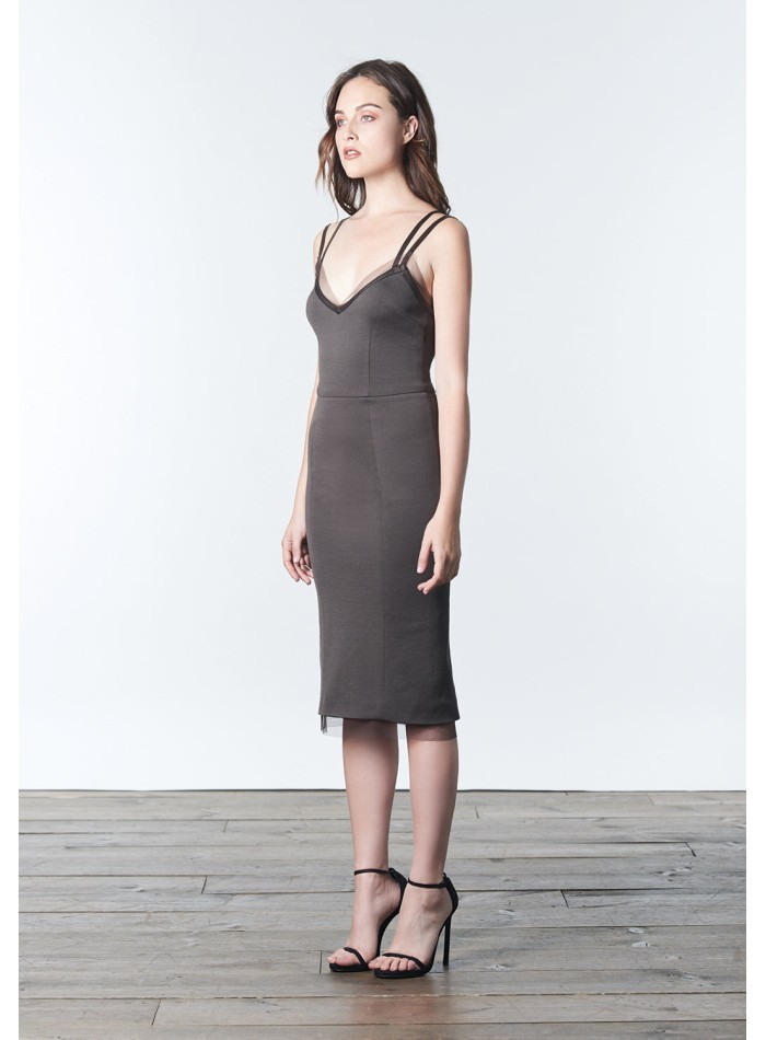 Minimalist fitted cocktail dress with double...