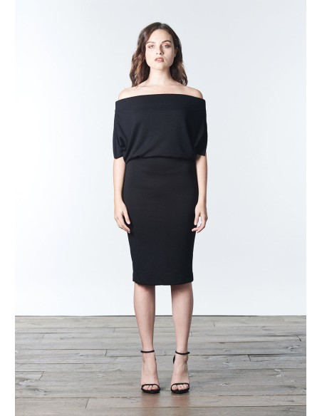 Robe de cocktail en maille avec encolure bandeau multi-positions