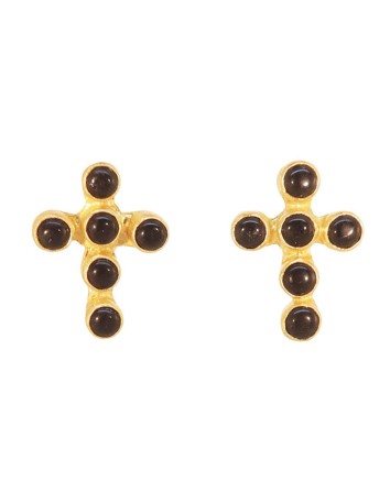 Cross shaped earrings, black and gold - Almudena Acus complementos - 1