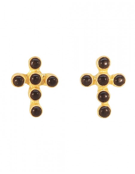 Cross shaped earrings, black and gold - Almudena Acus complementos - 1