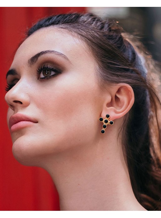Pendientes en forma de cruz negro y dorado - Almudena para invitada boda y evento