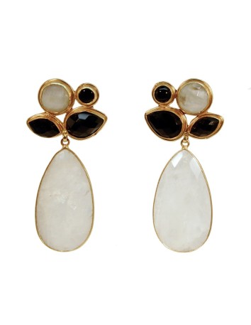 Party Earrings, Black Gems and Moonstone Acus complementos - 1